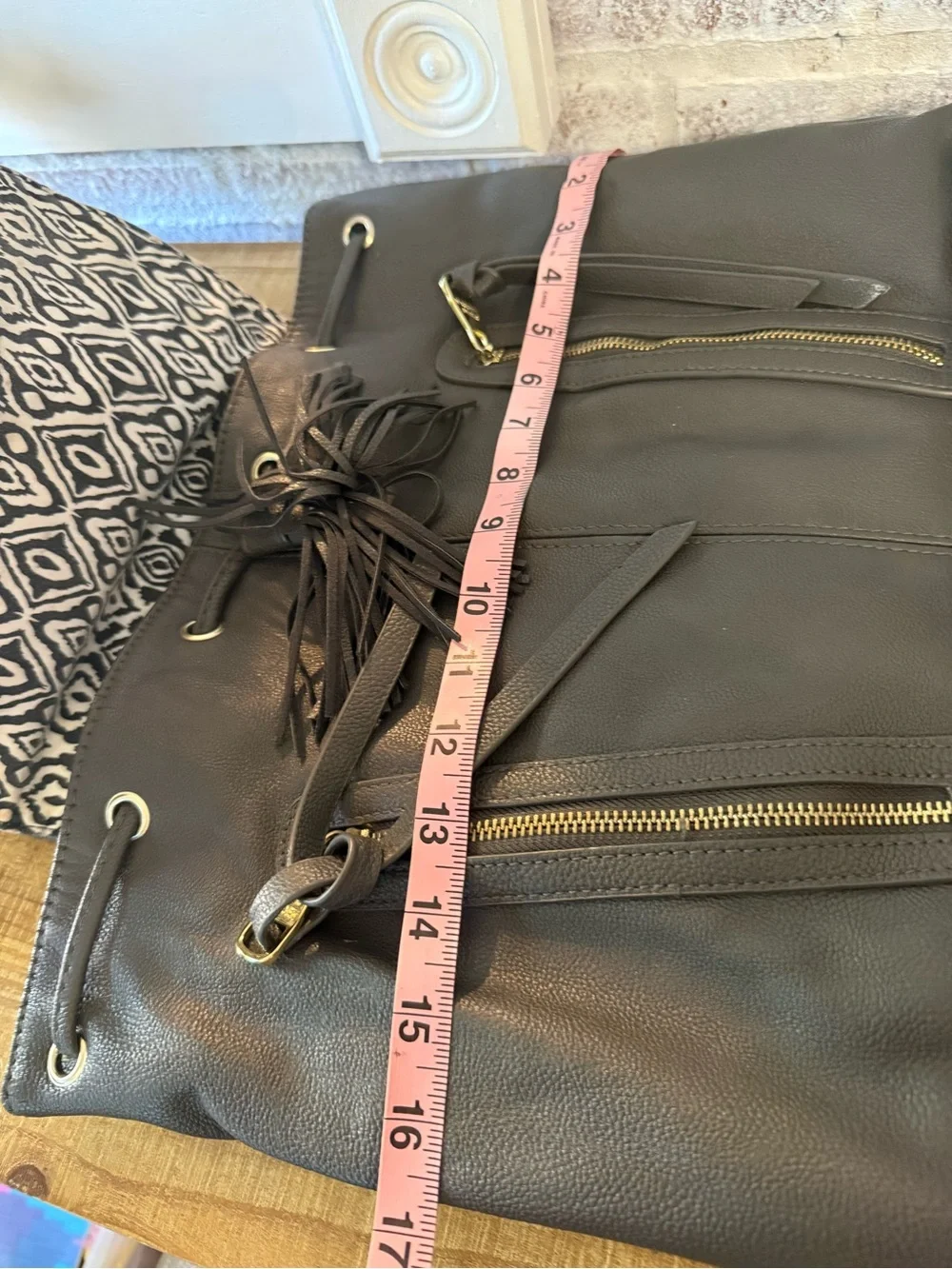 Steve Madden Studded Tassel Drawstring Backpack - Dark Gray